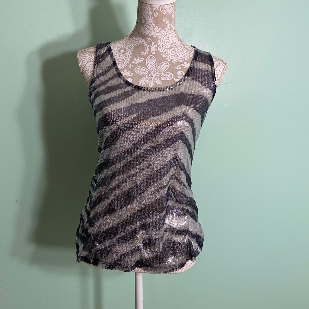 Silver Gray Black Sequin Top